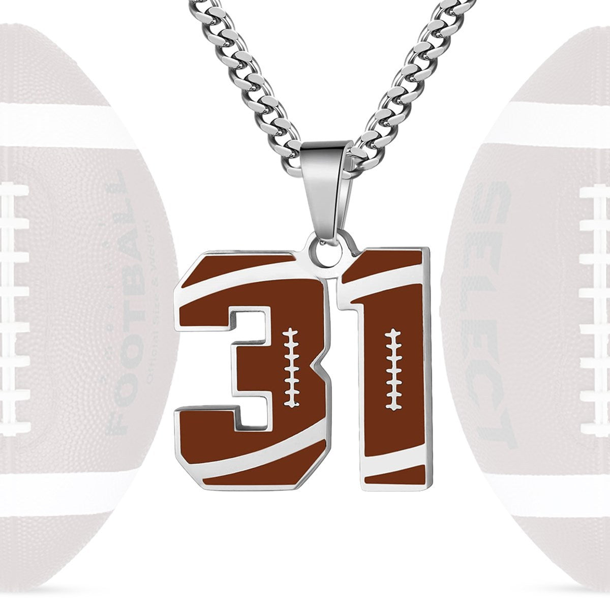 Motivational Football Number Pendant Necklace for Men in Stainless Steel with Polished Finish and Letter/Number Design