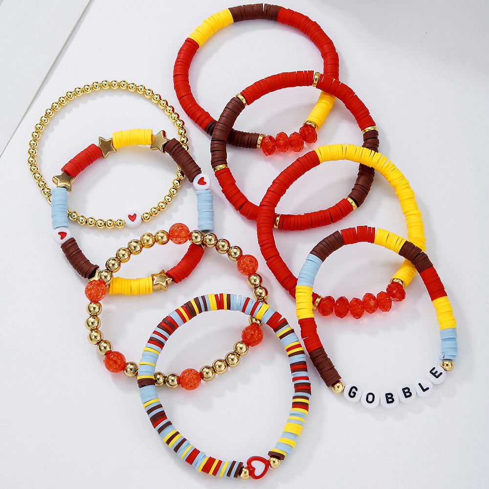 Multilayer Letter and Heart Resin Beaded Bracelet Set