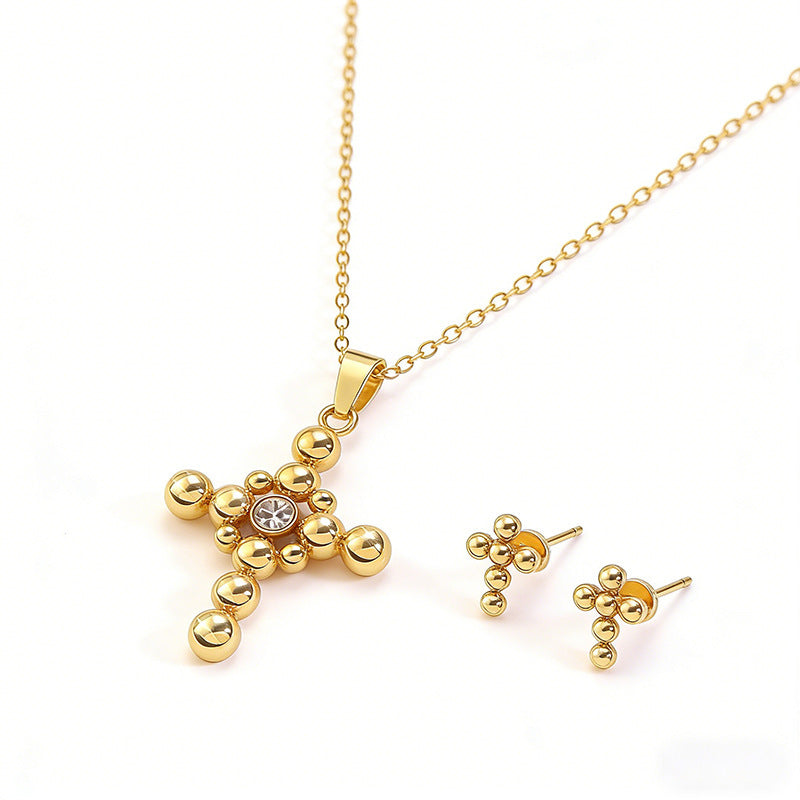 Minimalist Cross Letter Cubic Zirconia Plated Stainless Steel Necklace with Titanium Steel Pendant for Women