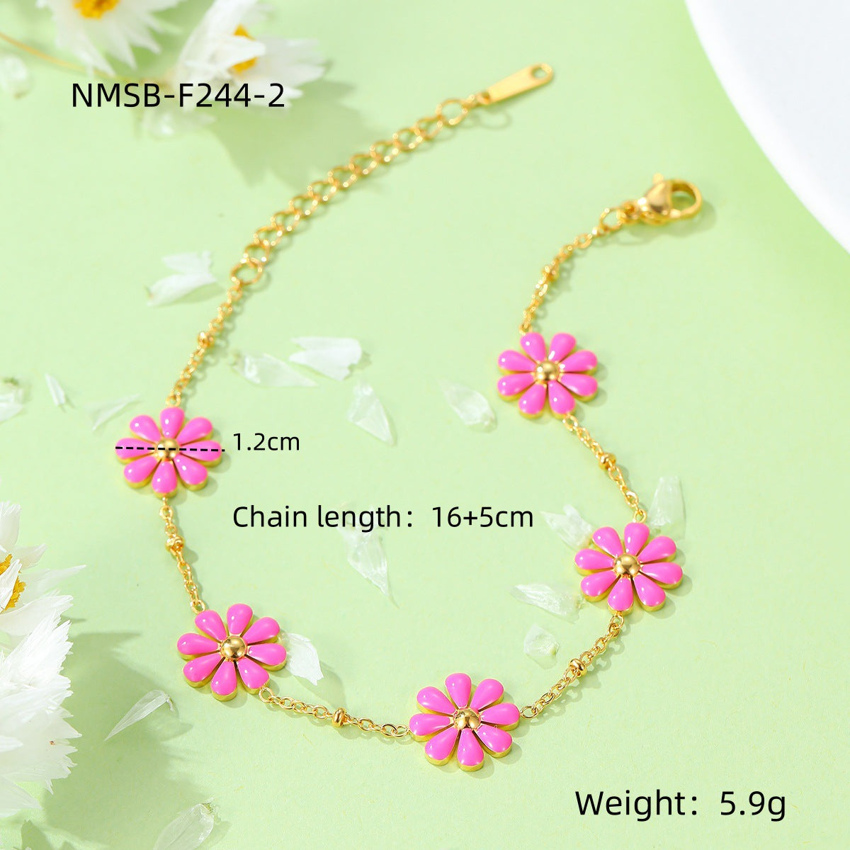 Sweet Minimalist 18K Gold Plated Titanium Steel Daisy Pearl Enamel Bracelet for Women