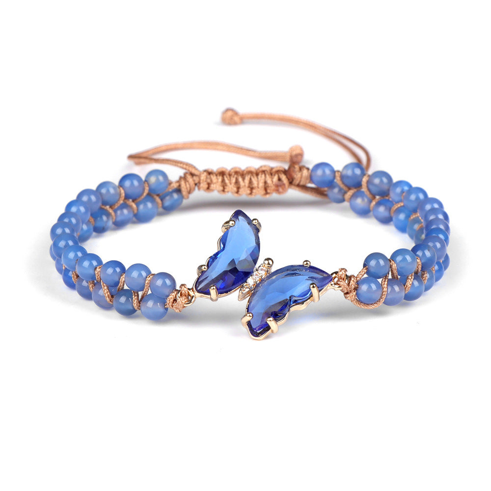 Sweet Geometric Butterfly Crystal Beaded Bracelet Unisex Charm Bar