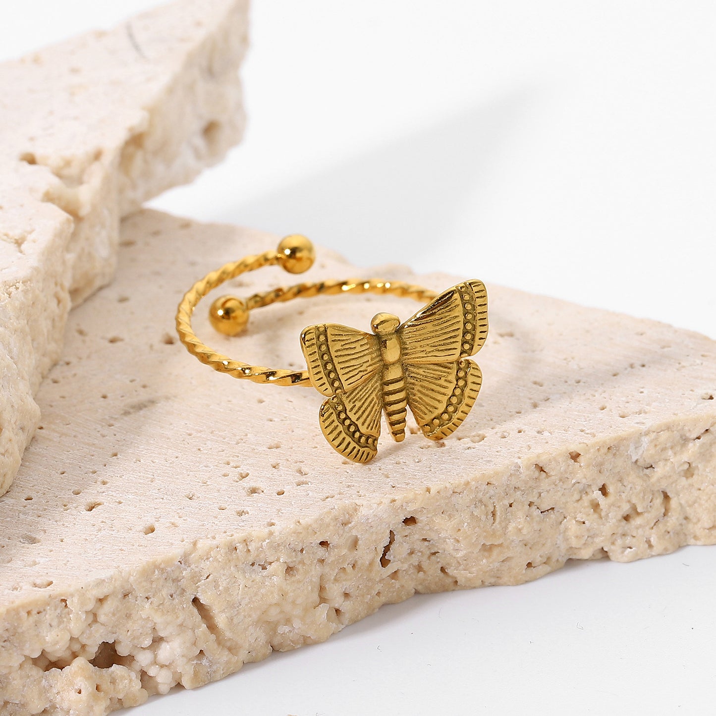 Butterfly Knot Adjustable Open Ring for Women in Stainless Steel with 18K Gold Plating