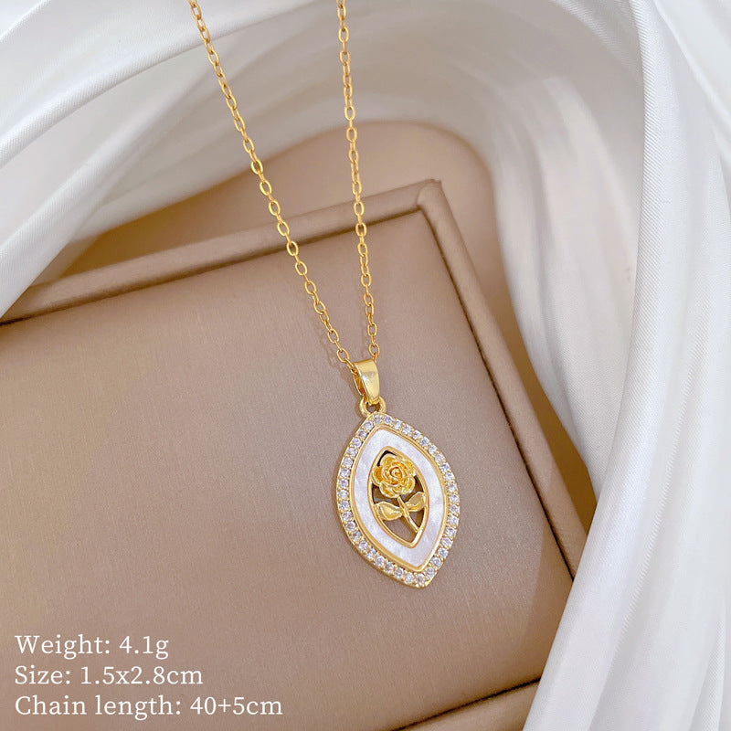 Sweet Minimalist Cross Micro-Inlaid Cubic Zirconia Brass Pendant Titanium Steel Necklace for Unisex