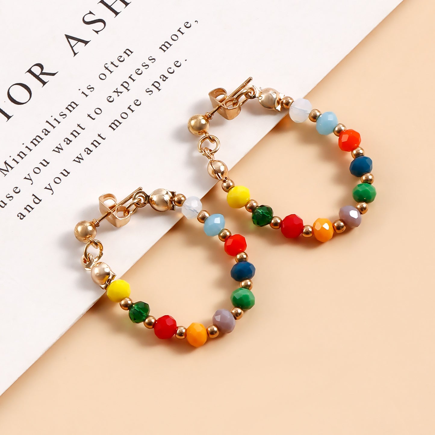 Bohemian Style Geometric Shaped Rhinestone Earrings for Women with Plated Finish and Moon Motif