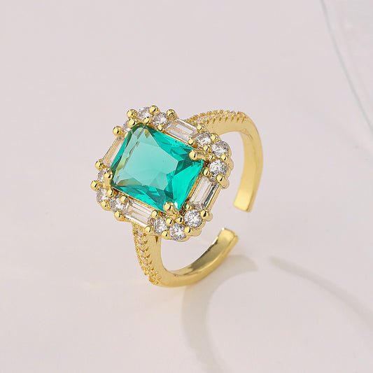 Minimalist Geometric Copper Ring with 18K Gold Plating and Zircon Inlay for Women