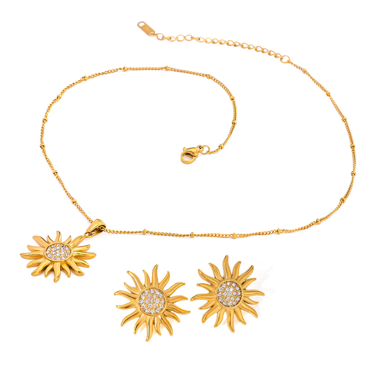 Elegant Stainless Steel Plated Sunflower Floral Pendant Necklace with Rhinestone for Women