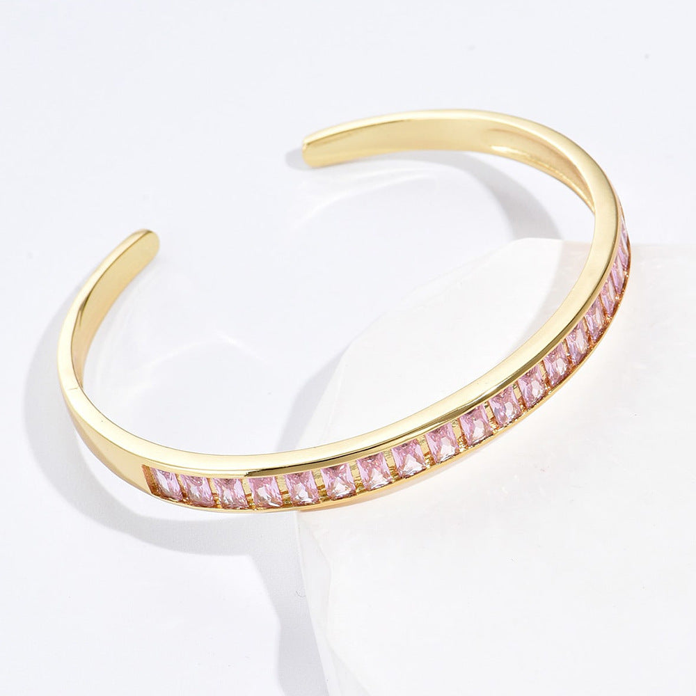 Bracciale minimalista in rame con placcatura in oro 18 carati e intarsio di zirconi per donna
