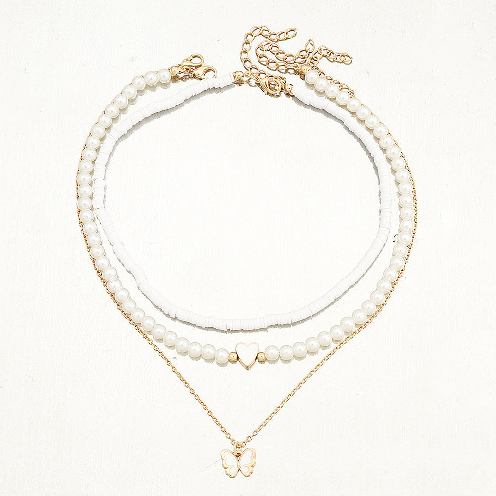 Set di collane con ciondolo a farfalla e cuore per ragazze, in lega a forma di farfalla con catena di perle, collana minimalista per bambini