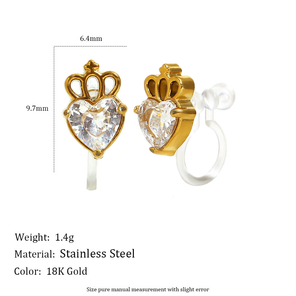 Fashionable Geometric Stainless Steel Plated 18K Gold Zircon Flower Pearl Clip-On Earrings for Women