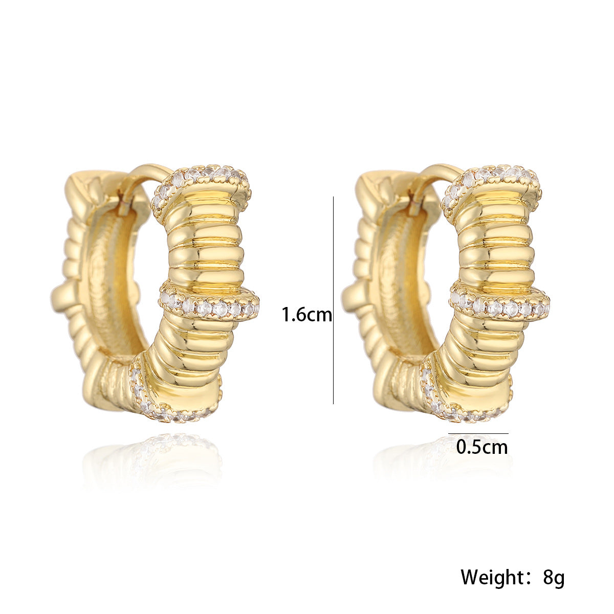Minimalist Elegant Geometric Gold Plated Brass Hoop Earrings with Cubic Zirconia for Women