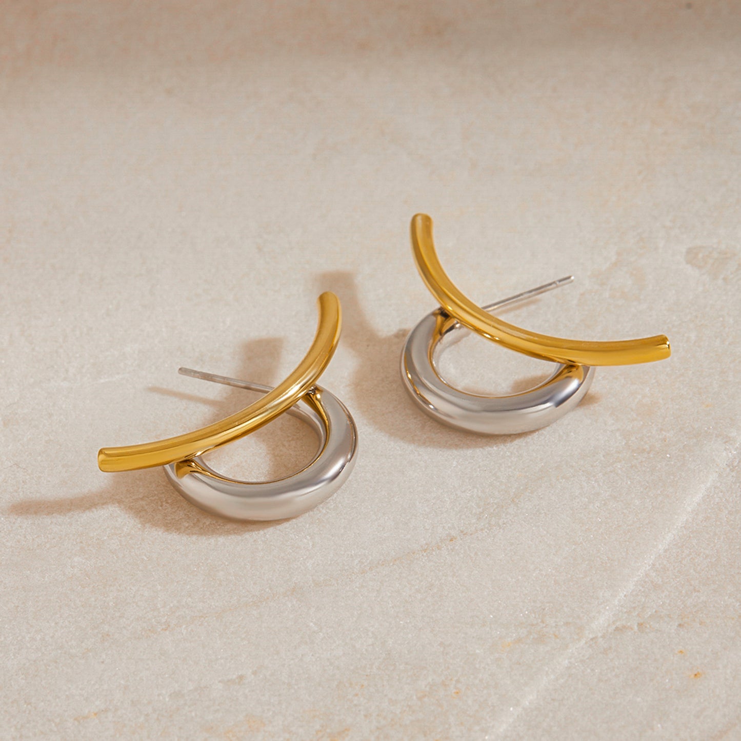 Minimalist Geometric Letter C Two-Tone Plated Stainless Steel Stud Earrings for Women