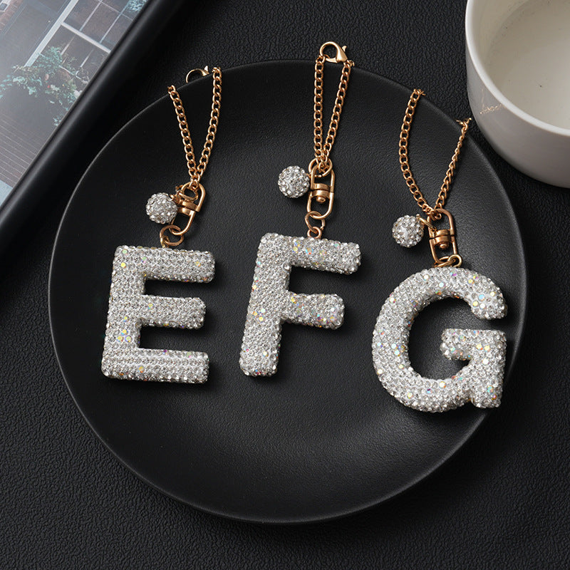 Luxury Rhinestone Letter Pendant Resin Charm for Car Cup Chain