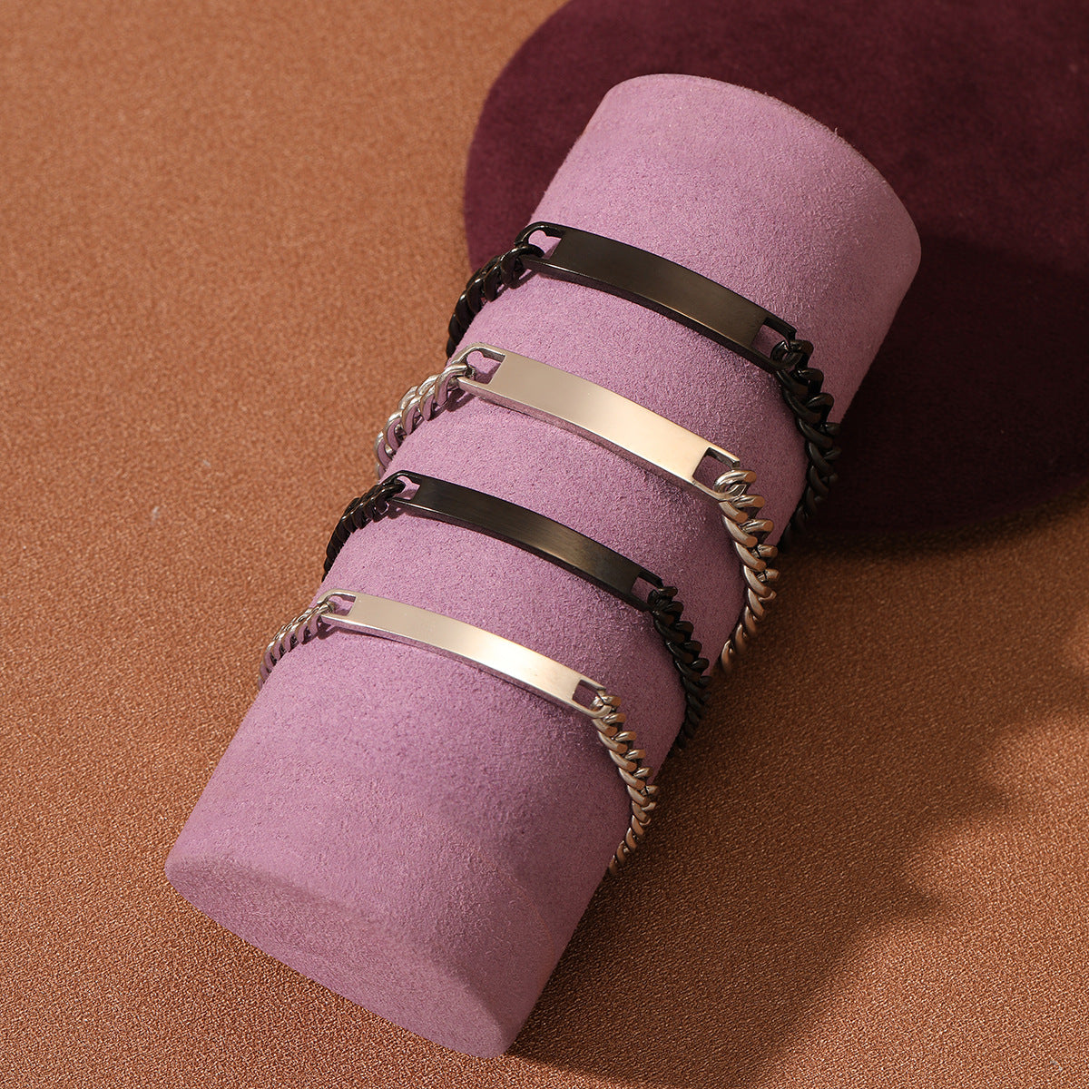 18K Gold Plated Geometric Rectangle Titanium Steel DIY Charm Bar Bracelet for Women