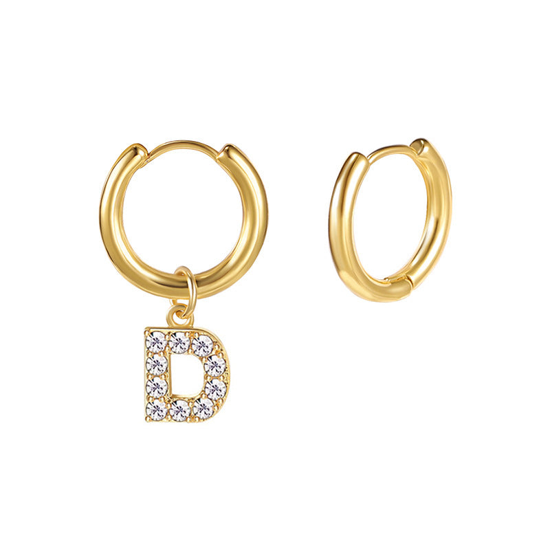 Minimalist Letter-Shaped Stainless Steel Pendant Earrings with 18K Gold Plating and Zircon Inlay