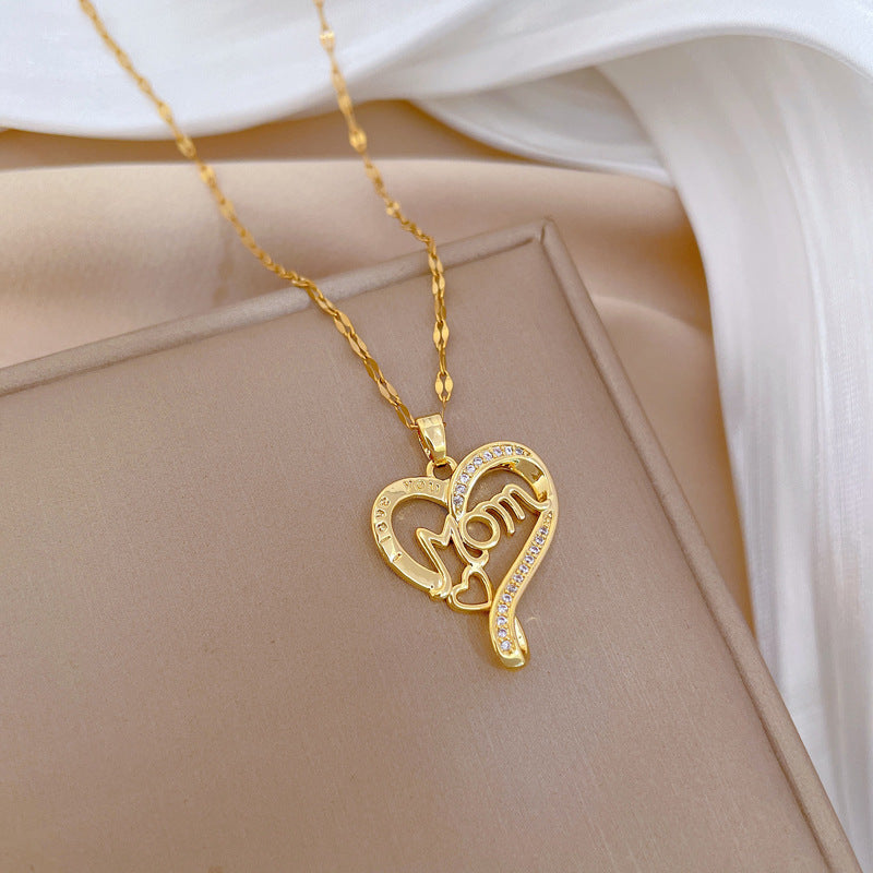 Collana con ciondolo a lettera a cuore geometrico minimalista per donna e uomo in acciaio inossidabile a maglie snake con strass