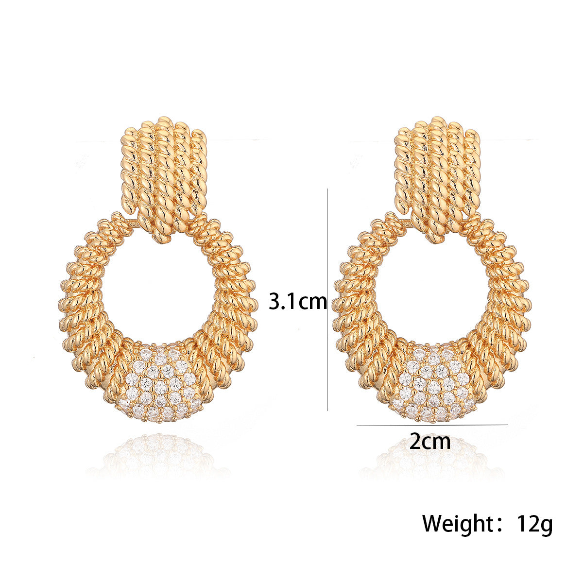 Pendientes de Cobre Geométricos de Estilo Vintage con Baño de Oro de 18K y Detalles de Circonitas para Mujer