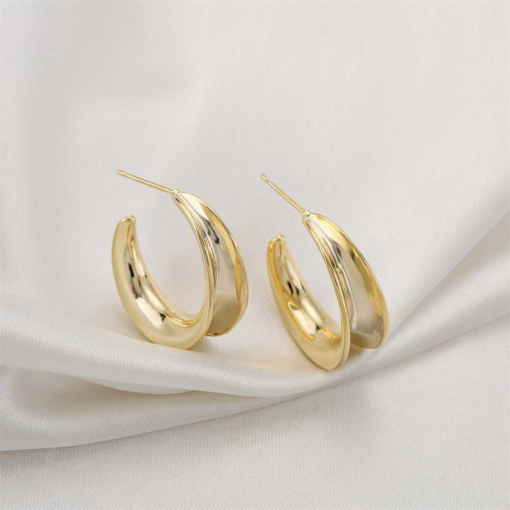 Orecchini geometrici minimalisti in rame con placcatura in oro 14K e perni in argento sterling 925 da donna