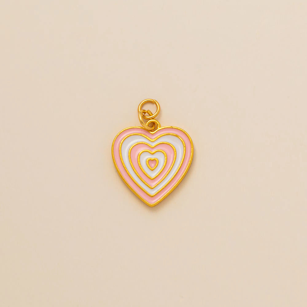 Minimalist Vintage 18K Gold Plated Brass Heart Bow Drip Oil Cubic Zirconia Charm Bar