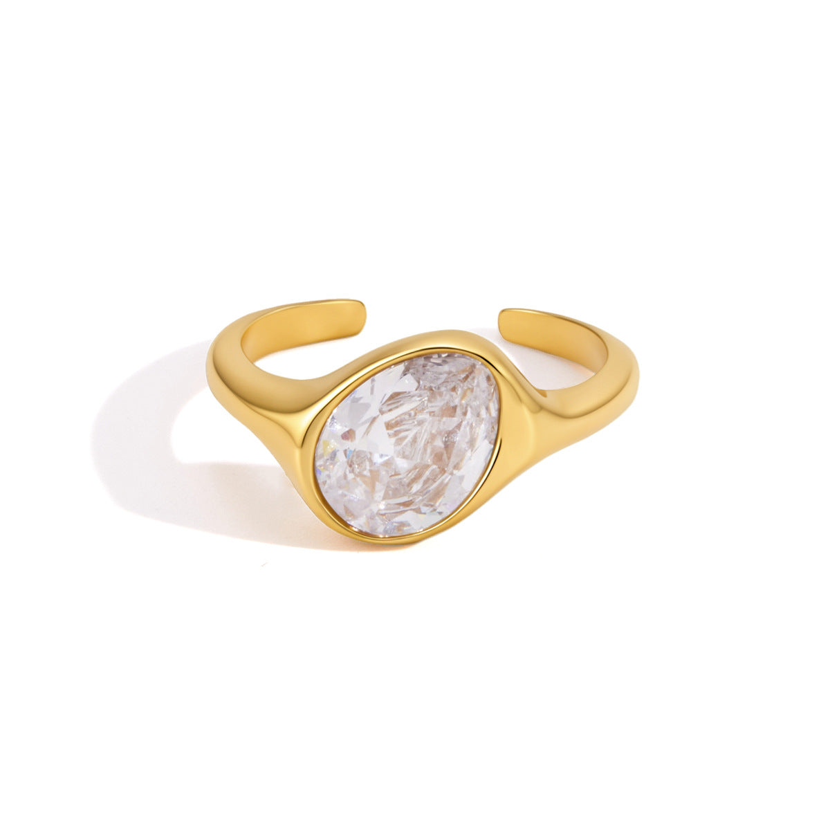 Elegant Teardrop Oval Cubic Zirconia PVD Gold Plated Titanium Steel Ring for Women