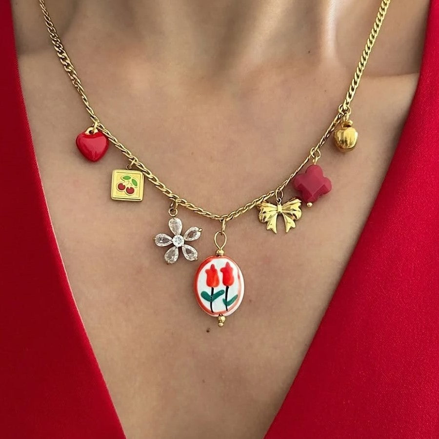 Vintage 18K Gold Plated Geometric Stainless Steel PVD DIY Charm Bar Necklace