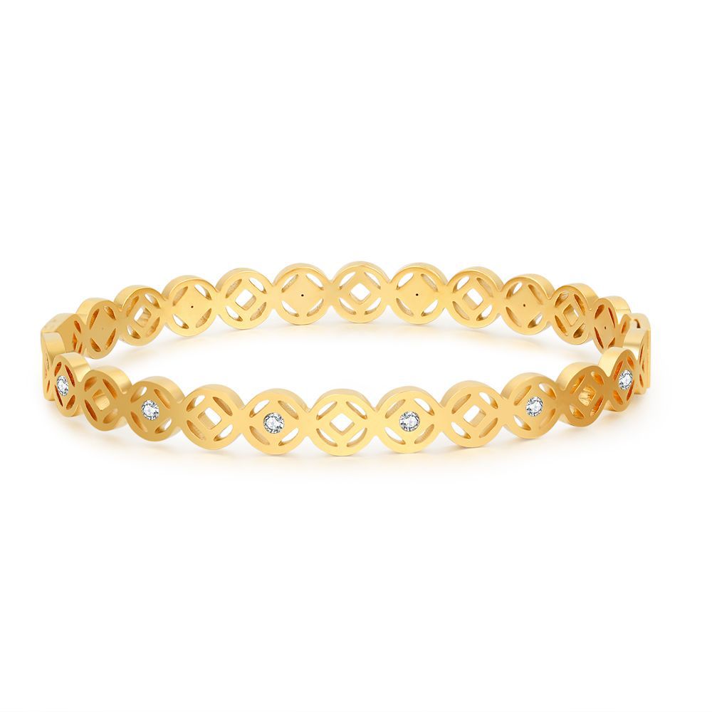 Fashion Geometric Hollow Rhinestone Plated Titanium Steel Bracelet
