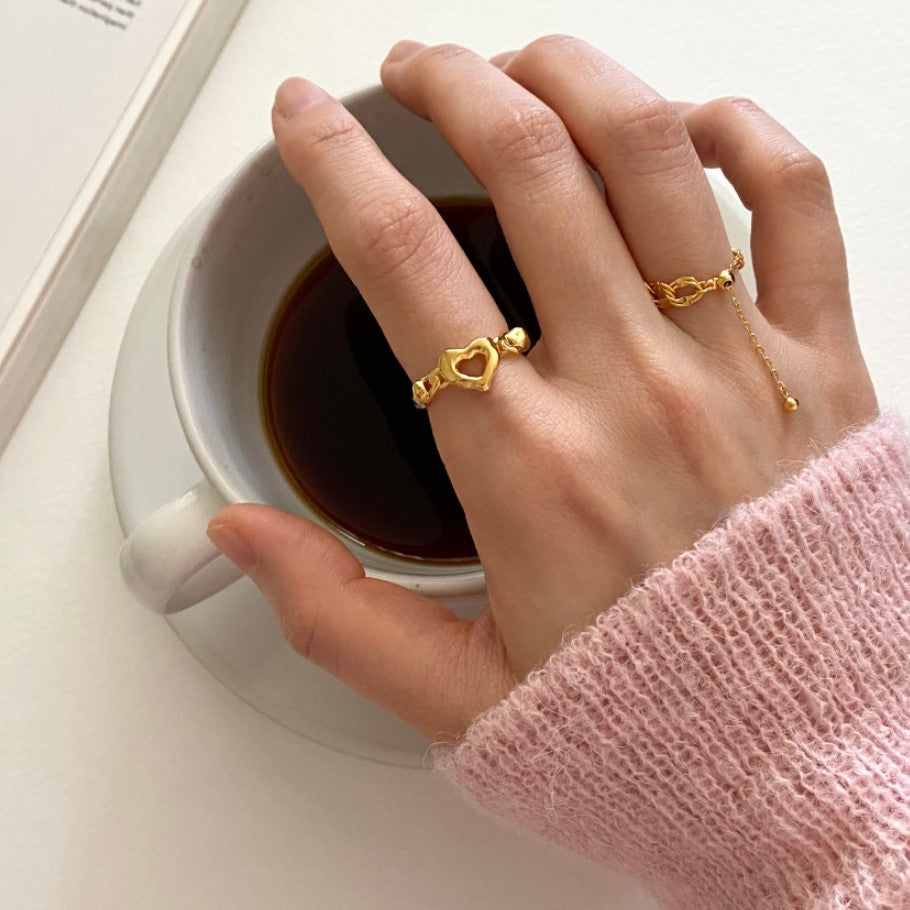 Precioso anillo de corazón de plata de ley 925 con diseño floral para mujer
