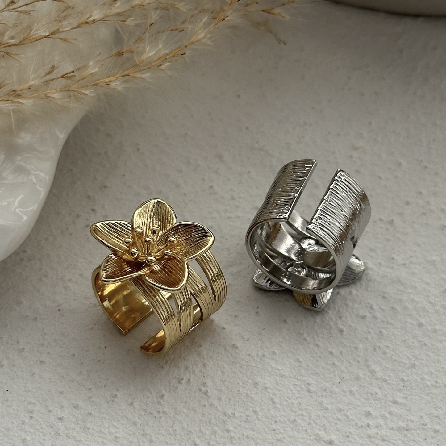 Fashion Geometric Bow Plated Alloy Open Ring Set