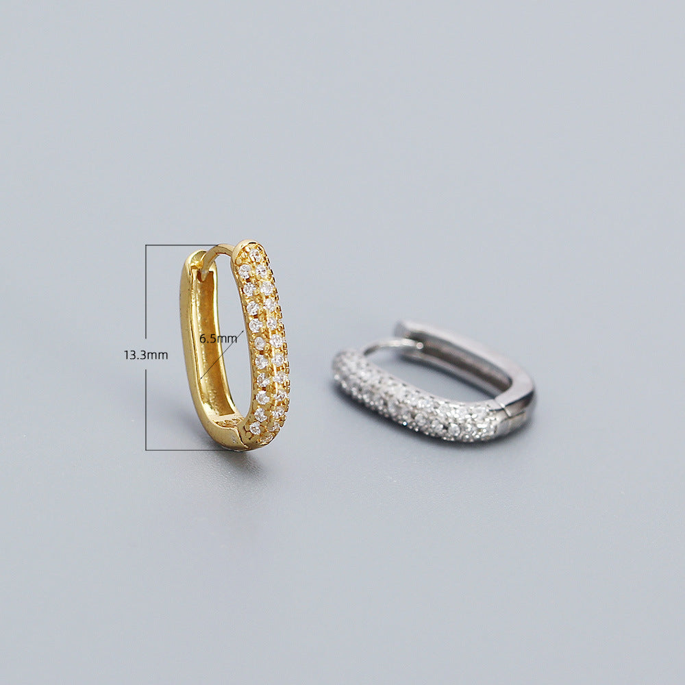 Minimalist 925 Sterling Silver Geometric Hoop Earrings with Cubic Zirconia Inlay