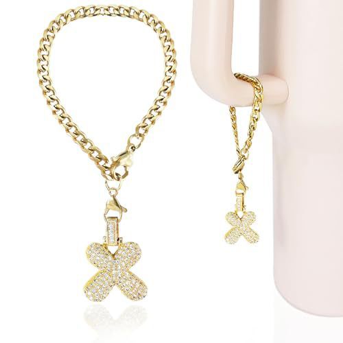 Cubic Zirconia Inlaid Brass Letter Charm Bar with Plated Finish