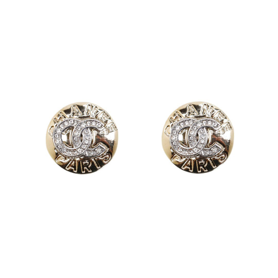 Aretes de lujo elegantes redondos con letras, chapados en oro, circonitas, con postes de plata de ley 925 para mujer