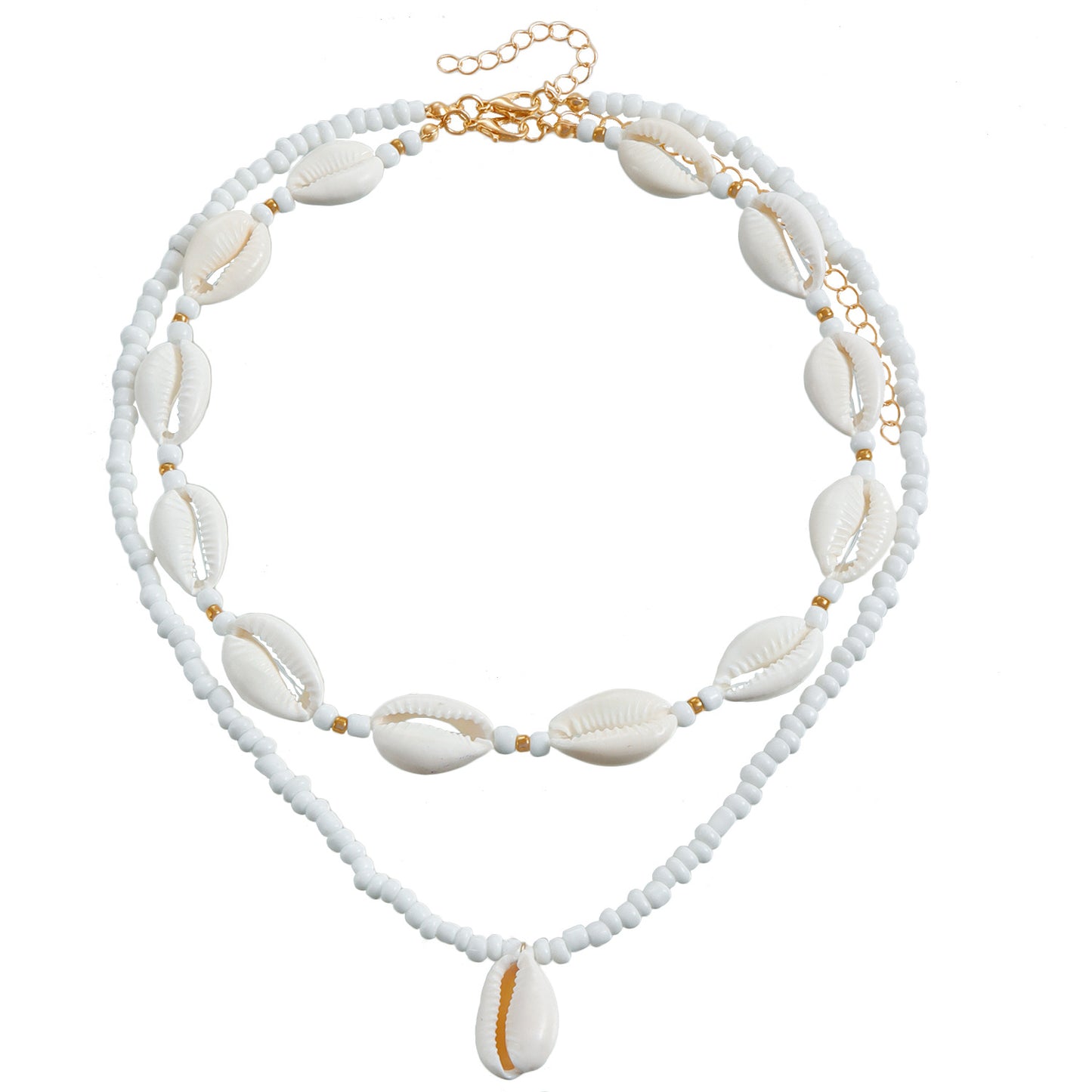 Collar con colgante de concha geométrica estilo bohemio para mujer con cadena de clavícula con baño de metal