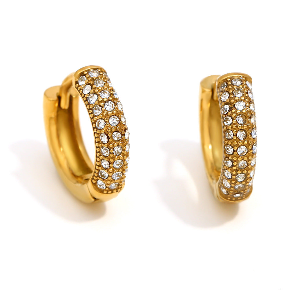 Orecchini a perno geometrici minimalisti in acciaio inossidabile con placcatura in oro 18K e accento rotondo in zirconia piena per donne