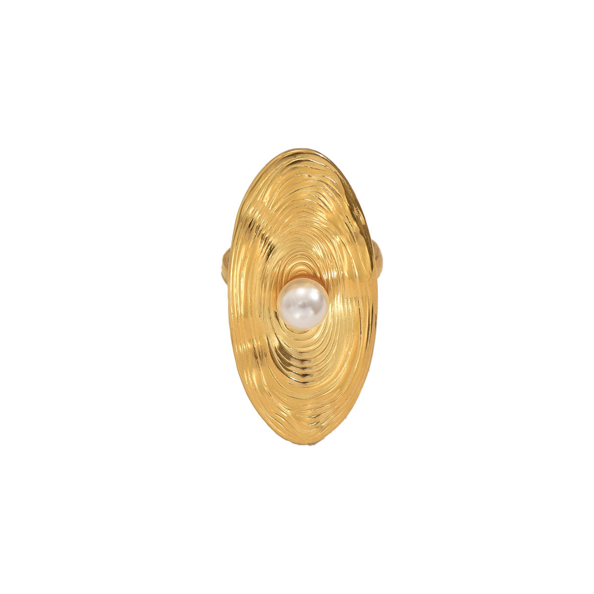 Anello Minimalista Geometrico in Rame con Intarsio di Perle da Donna, Fascia Aperta Regolabile, Anello Statement per Dito Indice