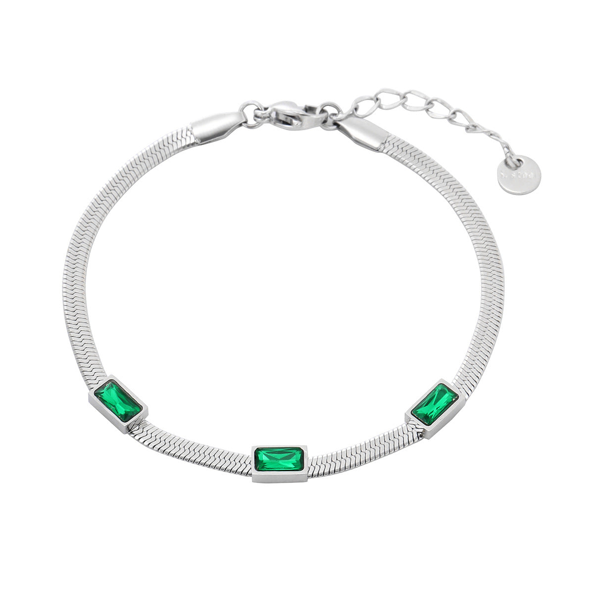 Braccialetto alla moda in acciaio inossidabile con catena a lama geometrica da donna con zirconi quadrati colorati e finitura placcata