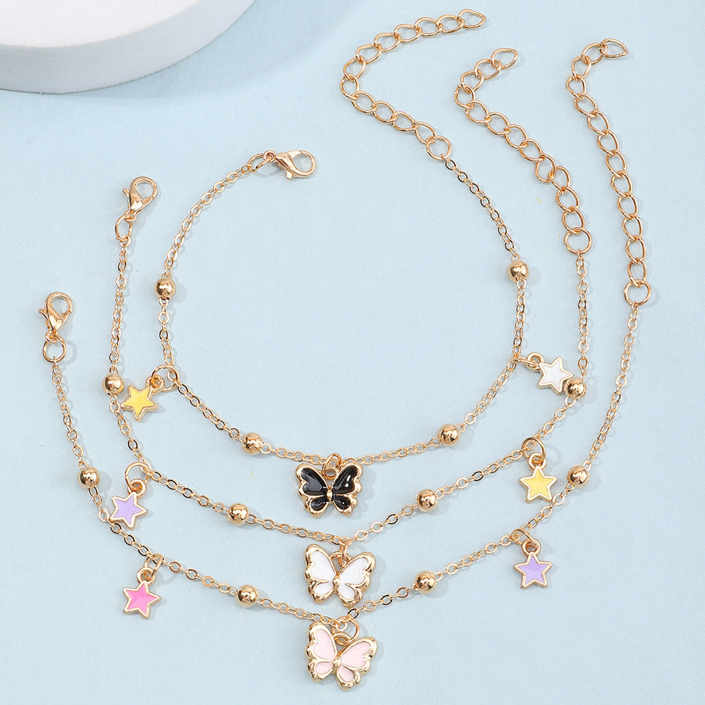 Collana con ciondolo a farfalla smaltata per bambine, catena a scatola in lega con finitura placcata, gioielli per bambini stile principessa
