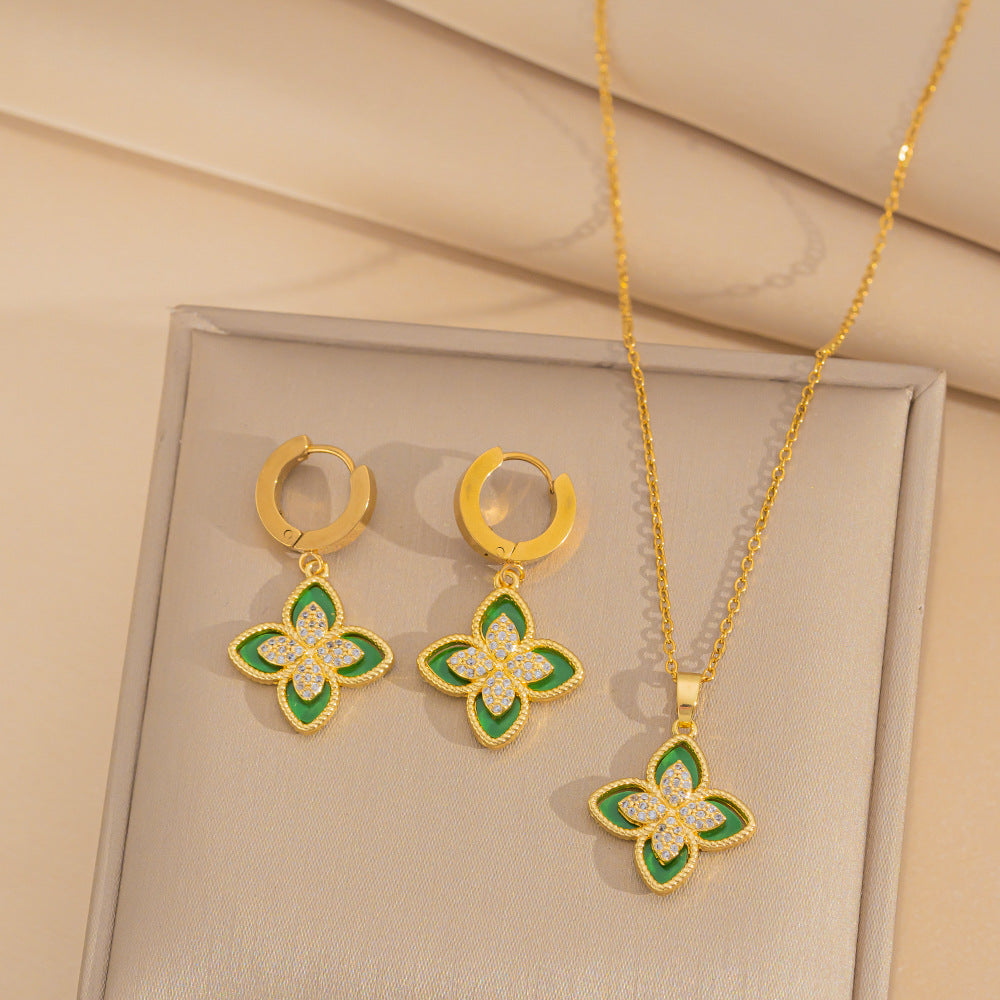Set di collane da donna minimaliste geometriche in acciaio al titanio con catena a serpente e zirconi micro-pavé