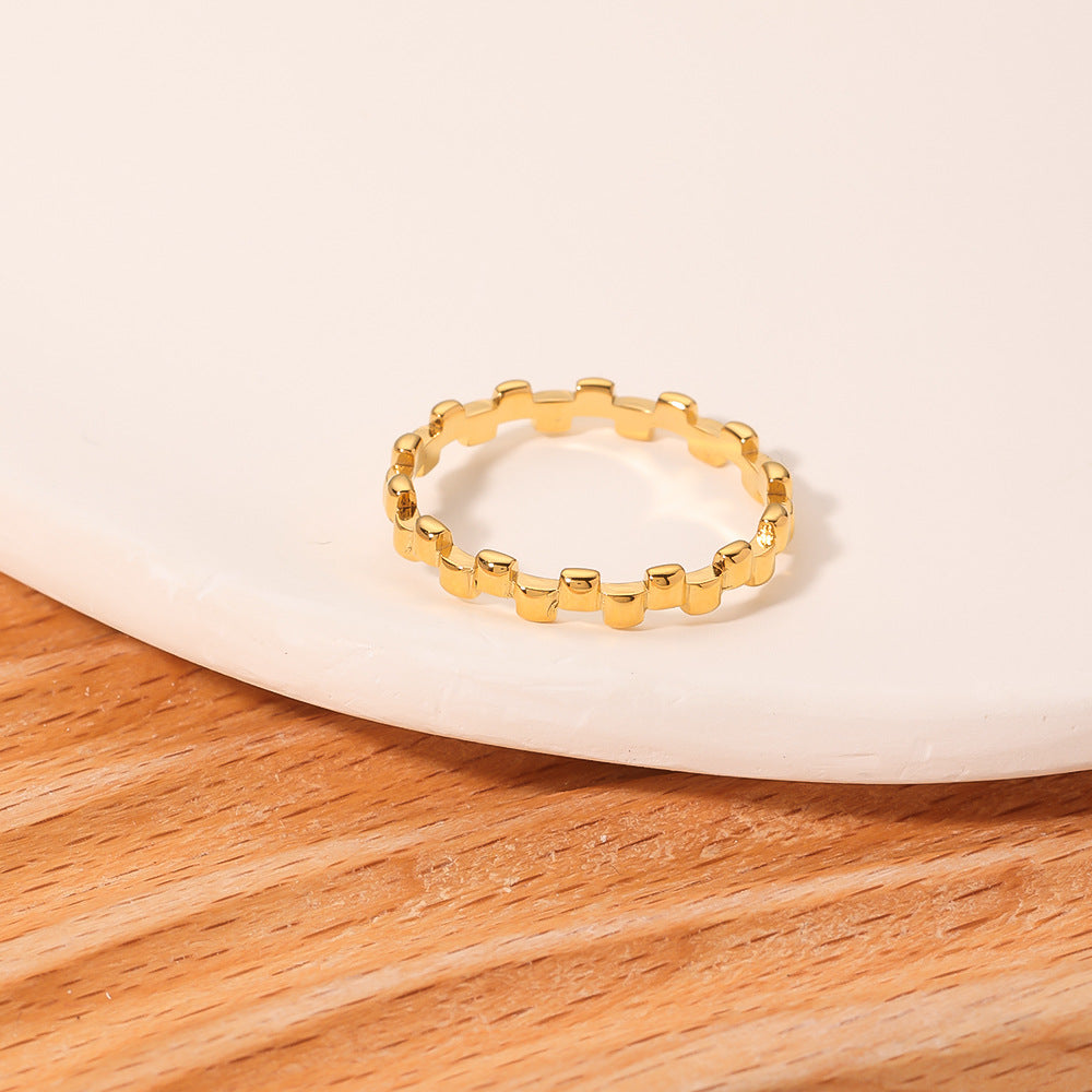 Trendy Geometric 18K Gold Plated Stainless Steel Irregular Square Ring for Women