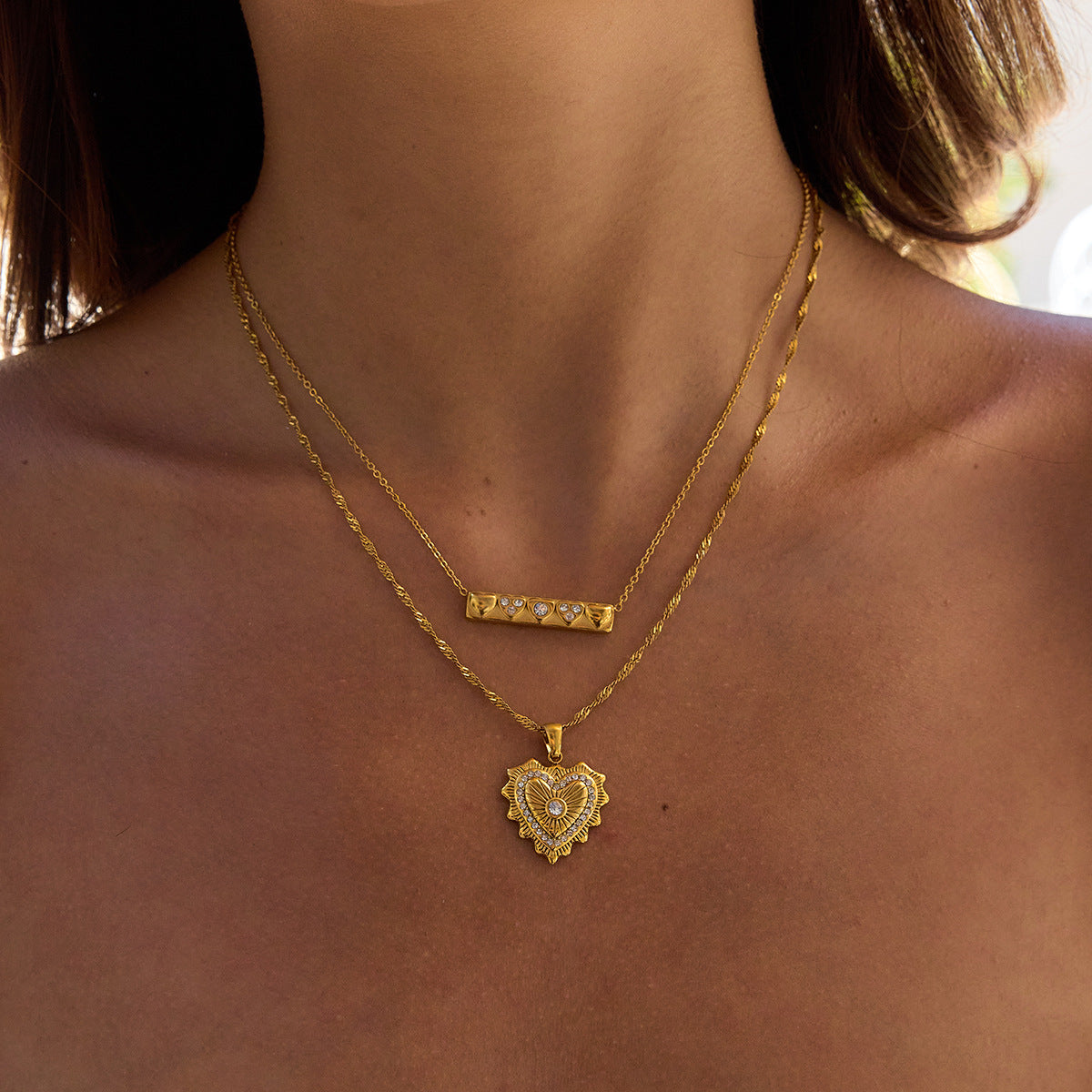 Heart Shaped Plated Stainless Steel and Titanium Steel Jewelry Set for Women