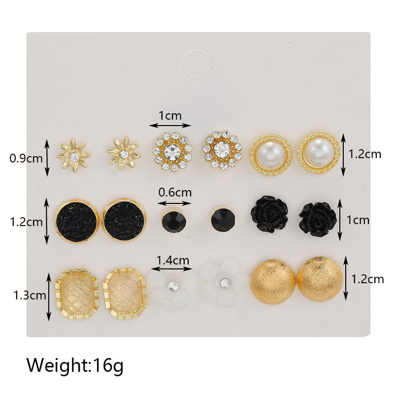 Business Elegant Square Floral Alloy Earrings with Rhinestone Inlay for Women