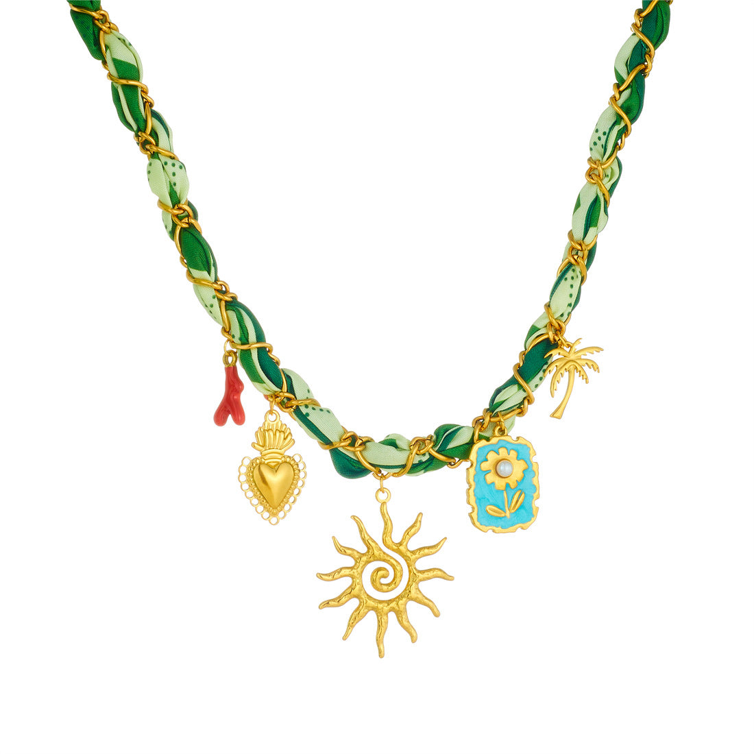 Luxury Gold Plated Stainless Steel Floral Square Sun Drip Oil Pendant Necklace for Women