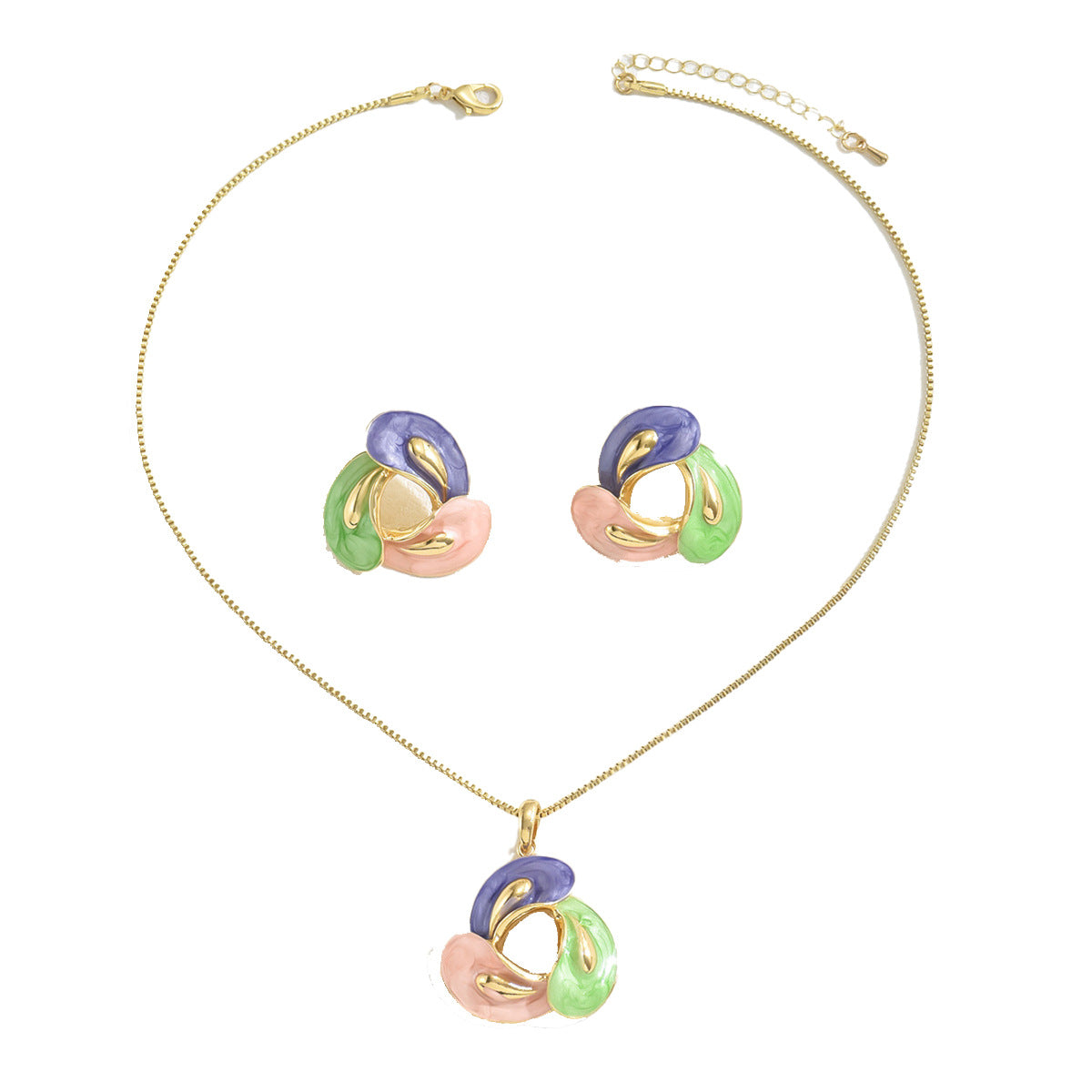 Juego de collar con colgante de gota de agua geométrica estilo elegante para oficina con aretes a juego en cobre con acabado al óleo