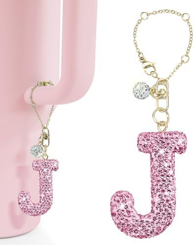 Rhinestone Inlaid Letter Resin Charm Bar Keychain Accessory