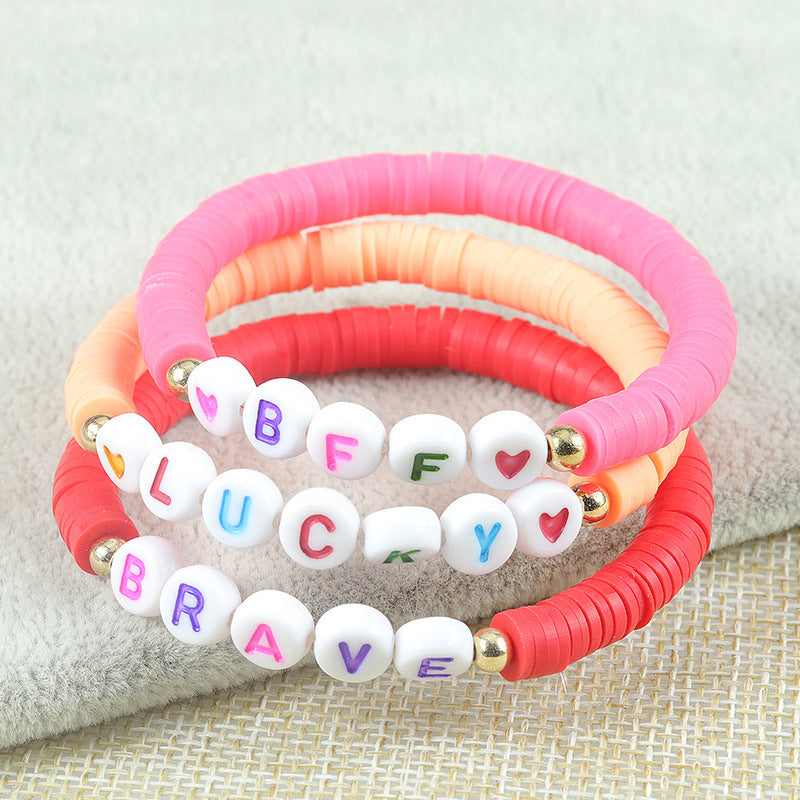 Sweet Letter Resin Beaded Stretch Bracelet Unisex