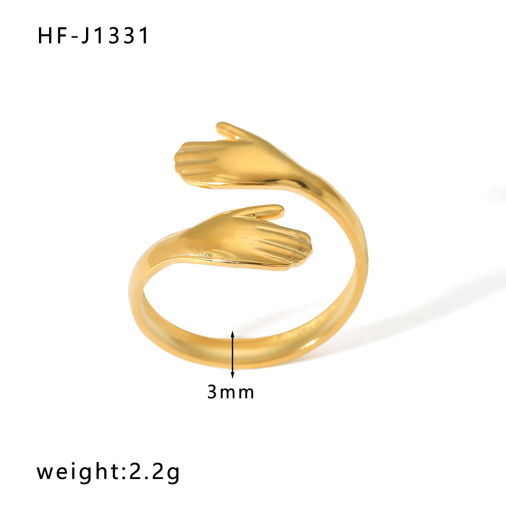 Anello Aperto Minimalista in Acciaio Inossidabile da Donna con Forma Geometrica e Finitura Placcata in Oro 18K Sottovuoto