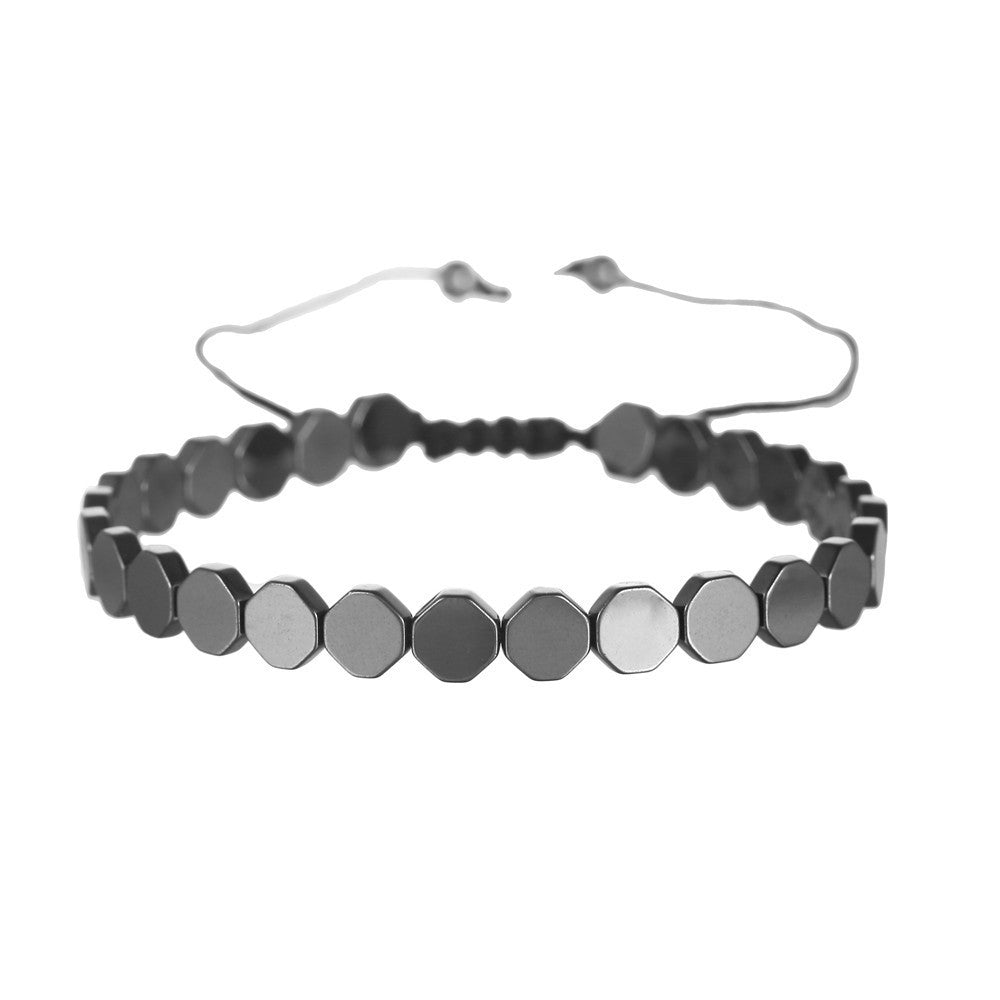 Unique Geometric Heart Round Bead Hematite Handmade Bracelet Adjustable Unisex