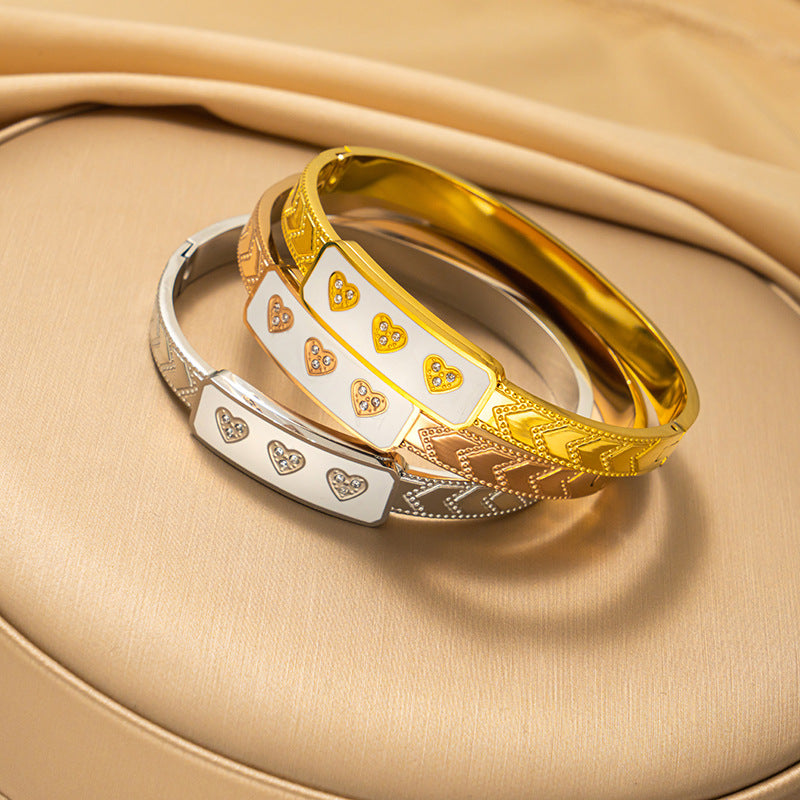 Pulsera Minimalista de Acero Inoxidable con Forma de Corazón, Esmaltada y con Incrustaciones de Diamantes de Imitación, Accesorio de Moda Hipoalergénico
