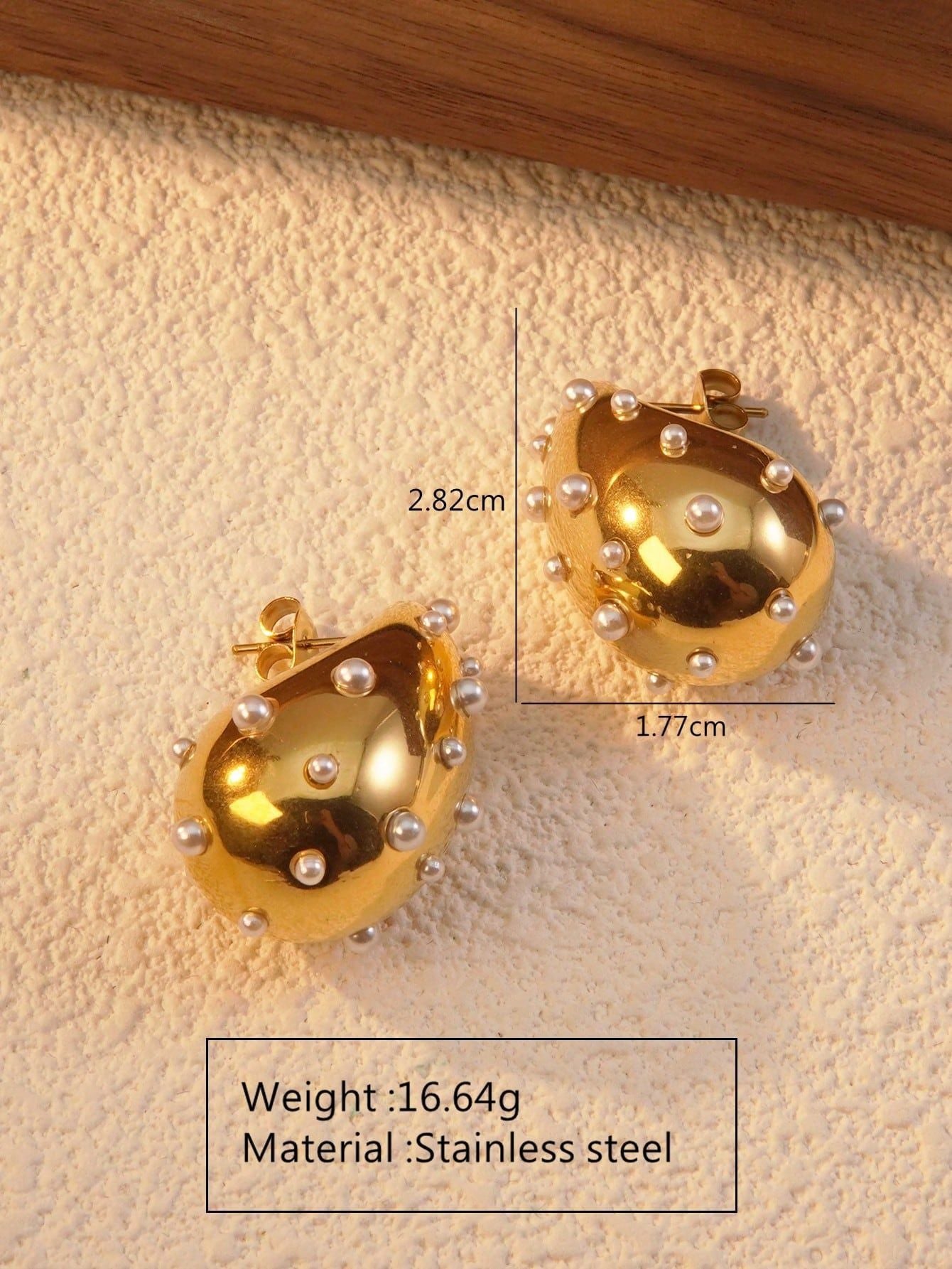 Orecchini di lusso in Acciaio Inossidabile con Perle, Placcati Oro 18K, a Goccia Geometrica, Rotondi e Ovali