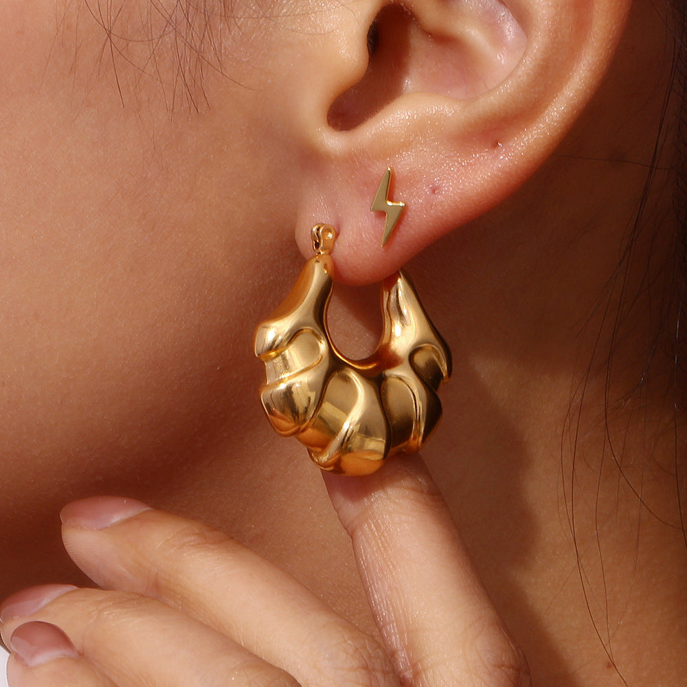 Minimalist Geometric Stainless Steel Hoop Earrings for Women with 18K Gold Plating