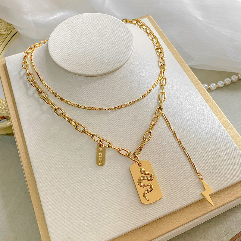 Gold Plated Titanium Steel Leopard Print Square Pendant Necklace for Unisex
