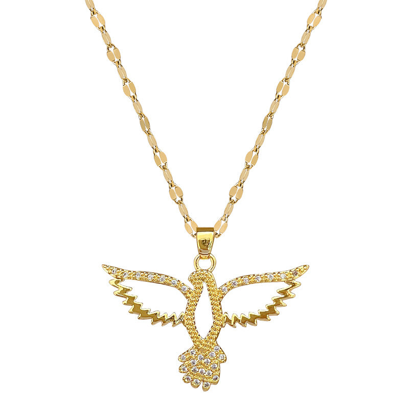 Collana con ciondolo a gufo cavo di lusso per donna e uomo, catena in acciaio inossidabile con intarsio di strass, elegante gioiello per clavicola